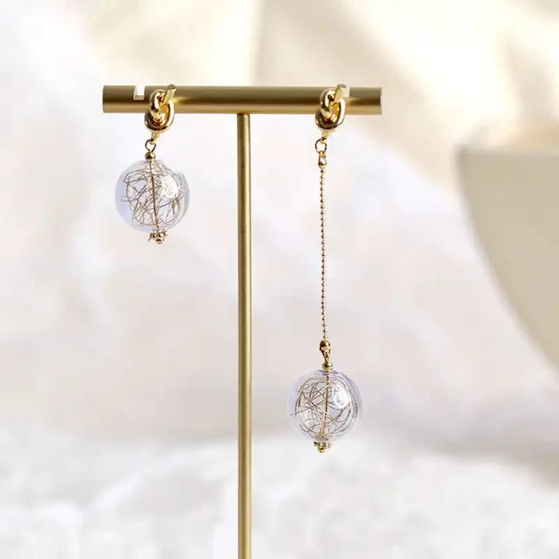 Alonna Earrings – Asymmetrical Glass Gold Knot Drops