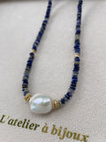 Blue‑vein Stone & Baroque Pendant Necklace