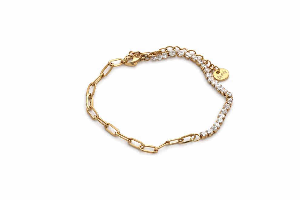 AMALA 18K PVD Gold CZ Tennis & Paperclip Bracelet