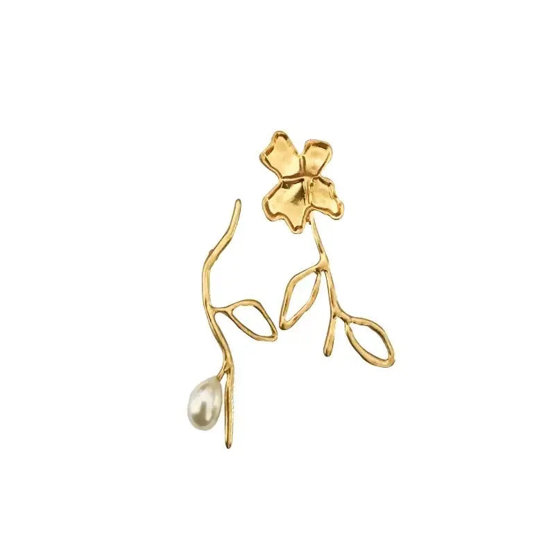 Abelia Earrings – Gold Flower & Pearl - By Audry