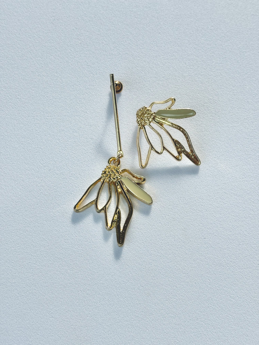 Aster Earrings – Gold Asymmetrical Floral Drop Jewelry - By Audry