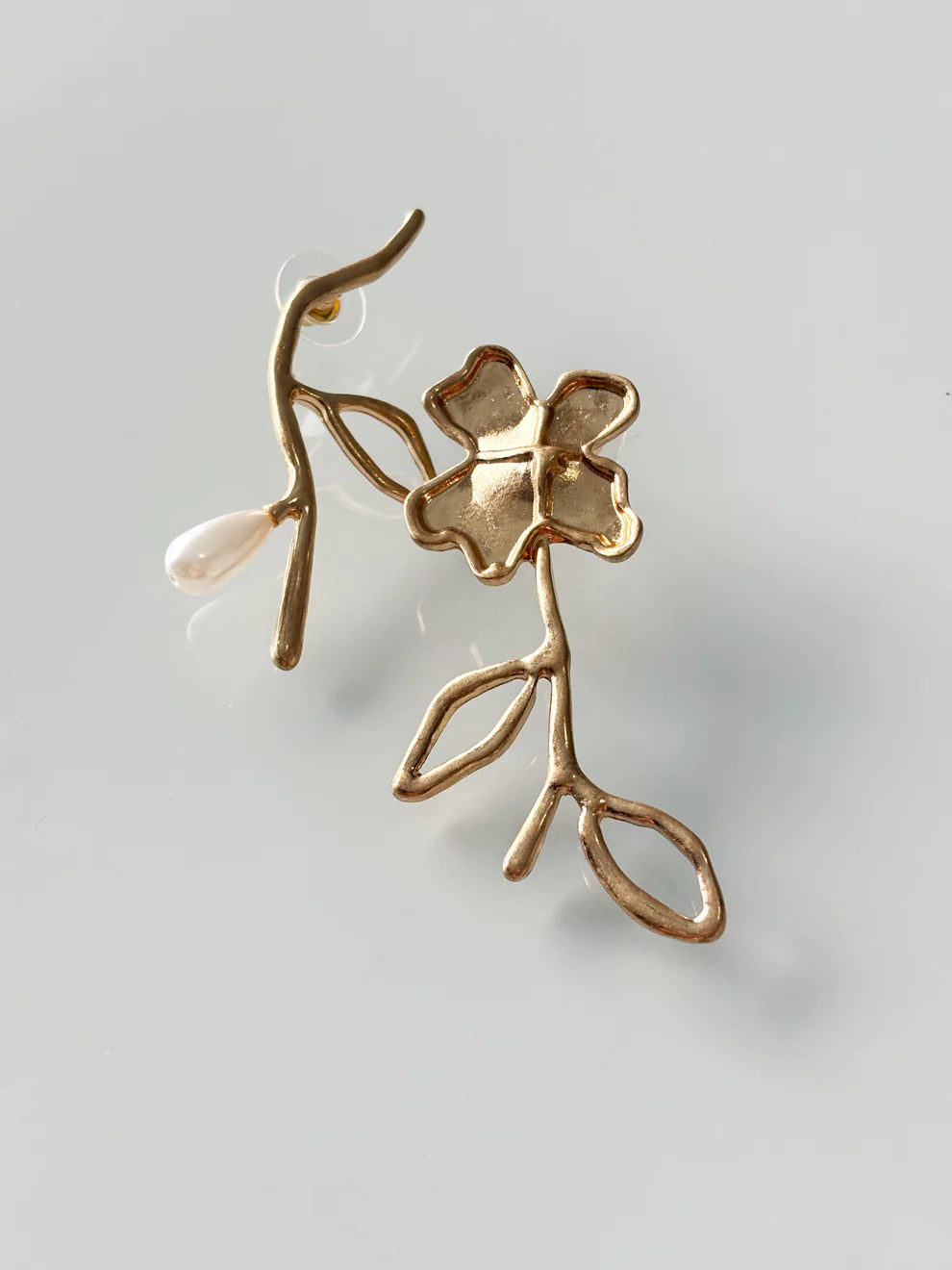 Abelia Earrings – Gold Flower & Pearl - By Audry