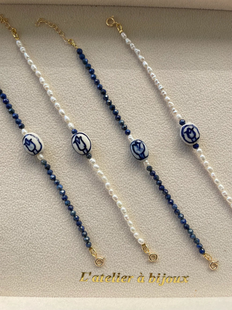 Cobalt Ceramic & Pearl Bracelet