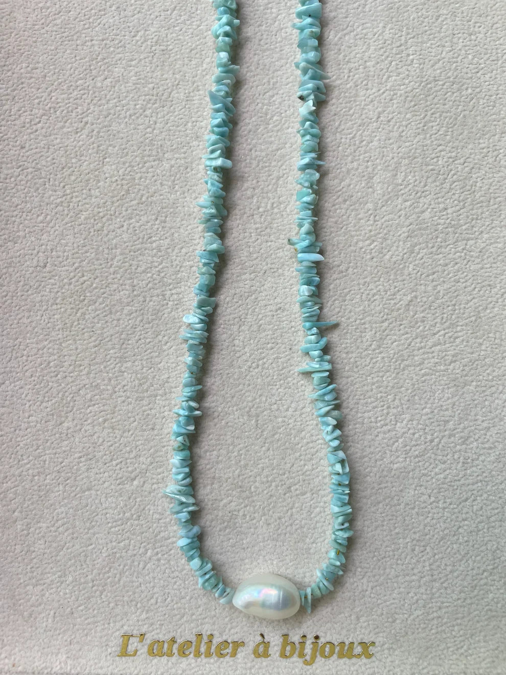 Blue Stone & Baroque Pearl Necklace